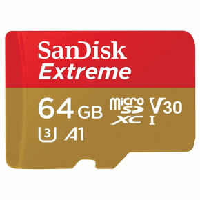   SanDisk 64GB microSDXC V30 A1 UHS-I U3 R100/W60MB/s 4K Extreme + SD (SDSQXAF-064G-GN6MA)