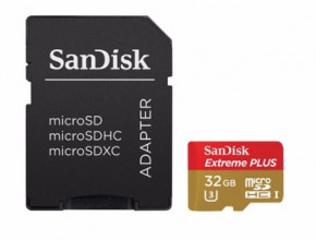   SanDisk 32GB microSDHC V30 A1 UHS-I U3 R100/W90MB/s 4K Extreme Pro + SD (SDSQXCG-032G-GN6MA) 4