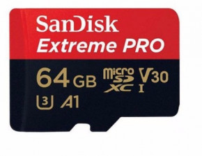   SanDisk 64GB microSDXC V30 A1 UHS-I U3 R100/90MB/s 4K Extreme Pro + SD (SDSQXCG-064G-GN6MA)