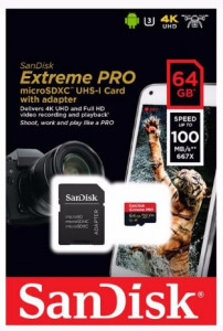   SanDisk 64GB microSDXC V30 A1 UHS-I U3 R100/90MB/s 4K Extreme Pro + SD (SDSQXCG-064G-GN6MA) 4