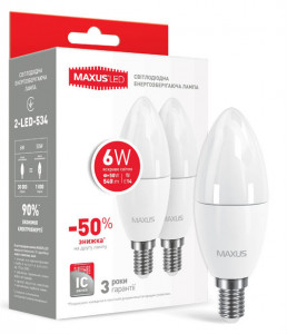  LED  Maxus C37 6W   220V E14 (2 .) (2-LED-534-P)