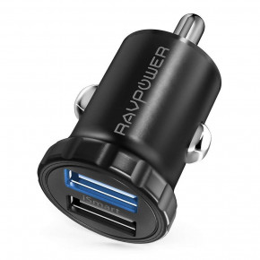   RavPower USB Car Charger Mini 2xUSB 24W 4.8A with iSmart 2.0 Charging Tech Black (RP-PC031)