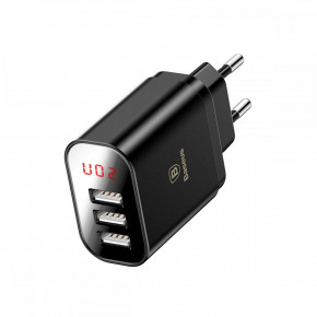   Baseus USB Wall Charger 3xUSB 3.4A Mirror Lake Intelligent Digital Display Black (CCALL-BH01)