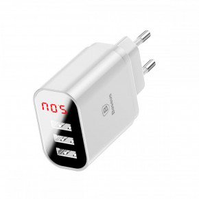   Baseus USB Wall Charger 3xUSB 3.4A Mirror Lake Intelligent Digital Display White (CCALL-BH02)