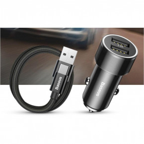    Baseus Car Charger Small Screw Series 2xUSB 3.4A + USB-C Cable Black (TZXLD-B01) 3