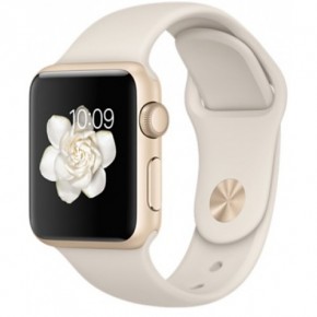 - Apple Watch Sport 38mm Gold Aluminum Case with Antique White Sport Band CPO (MLCJ2)