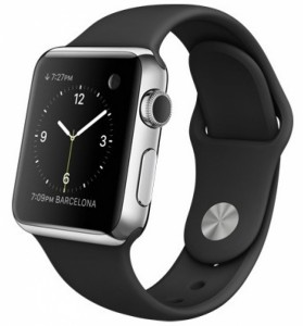 - Apple Watch 38mm Stainless Steel Case with Black Sport Band (MJ2Y2)