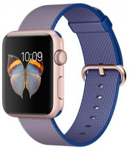 - Apple Watch Sport 42mm Rose Gold Aluminum Case with Royal Blue Woven Nylon (MMFP2)