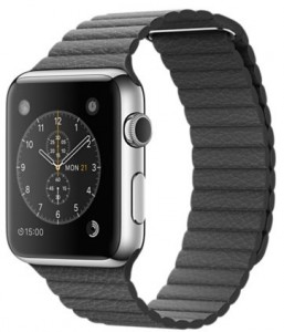 - Apple Watch 42mm Stainless Steel Case with Storm Gray Leather Loop (MMFX2)